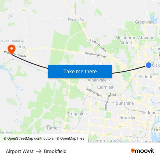 Airport West to Brookfield map