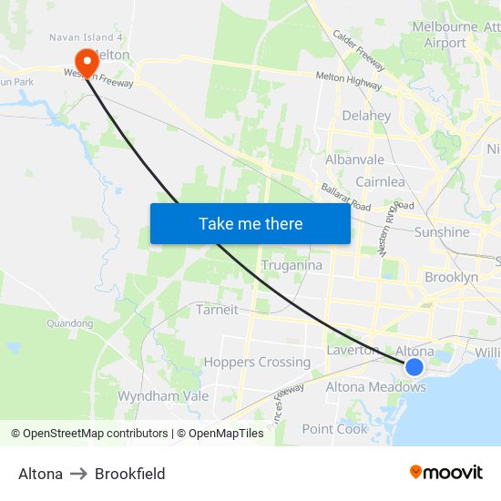 Altona to Brookfield map