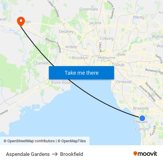 Aspendale Gardens to Brookfield map