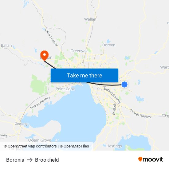 Boronia to Brookfield map