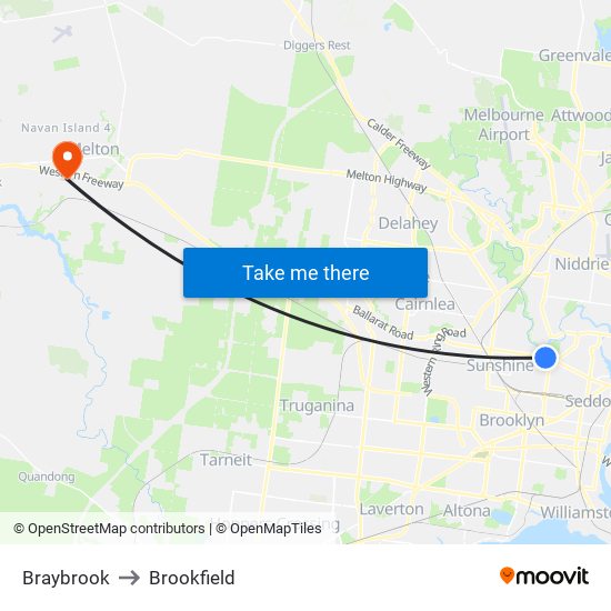 Braybrook to Brookfield map