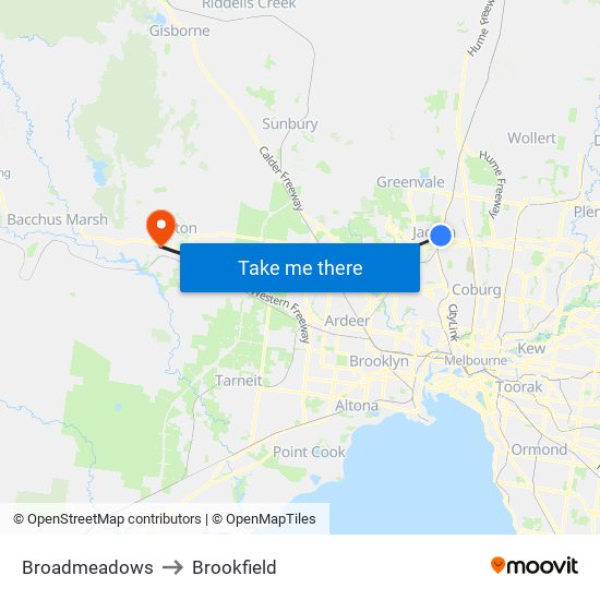 Broadmeadows to Brookfield map