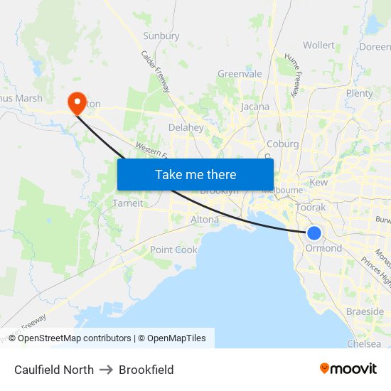 Caulfield North to Brookfield map