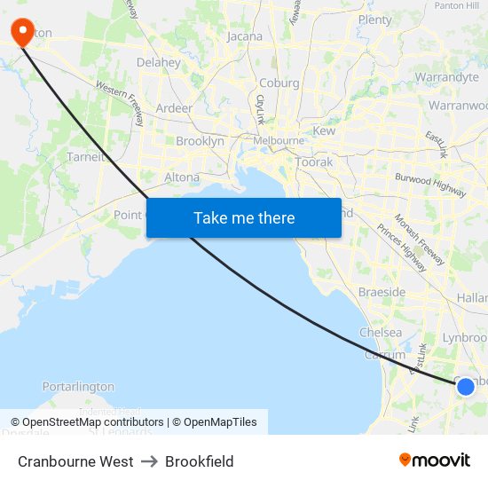 Cranbourne West to Brookfield map