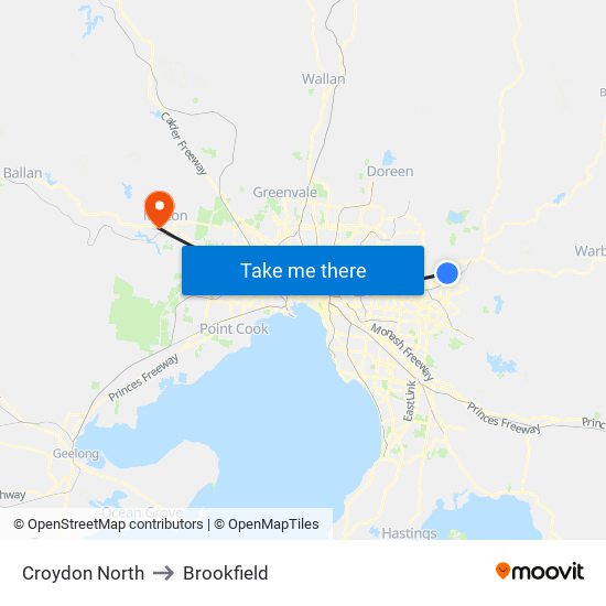 Croydon North to Brookfield map