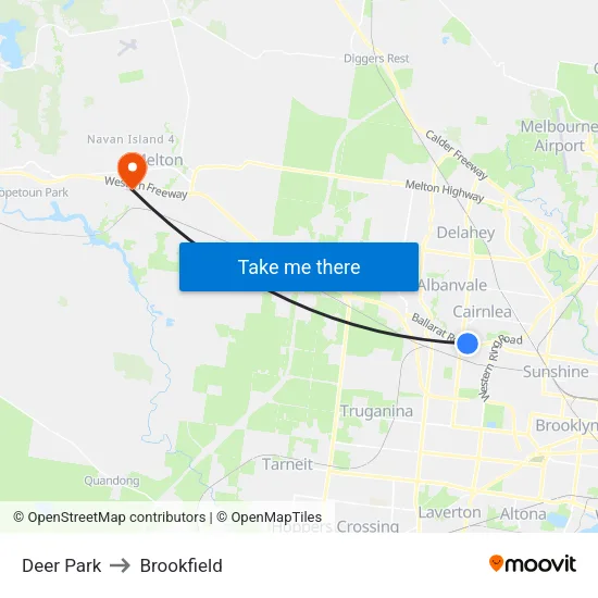 Deer Park to Brookfield map