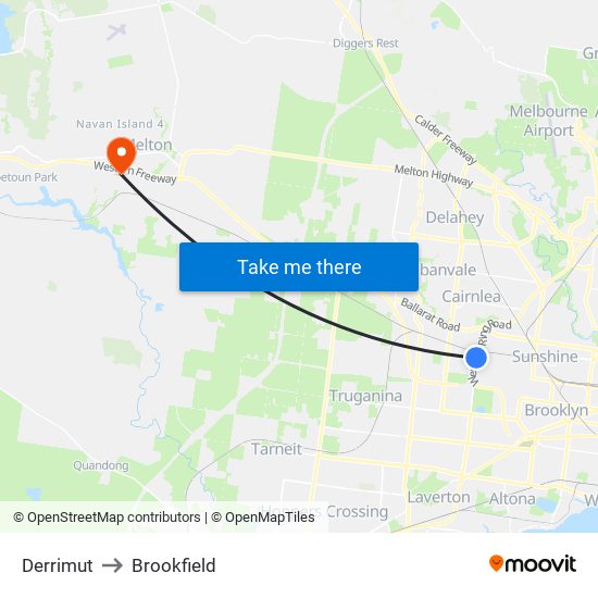 Derrimut to Brookfield map