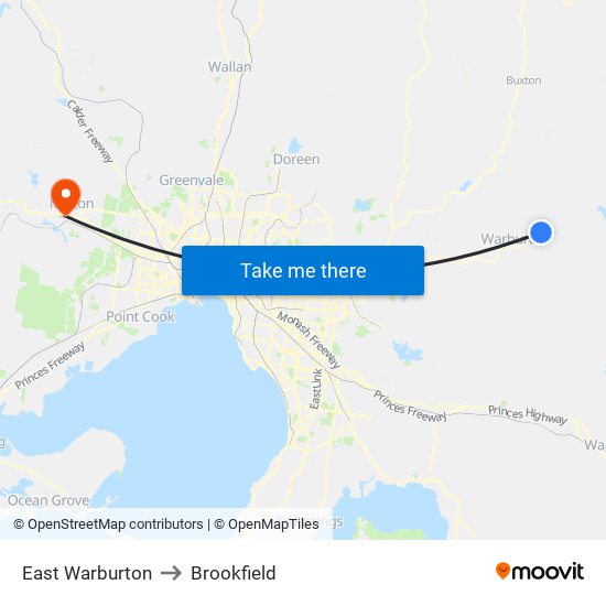 East Warburton to Brookfield map