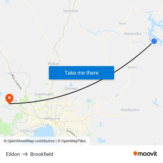 Eildon to Brookfield map