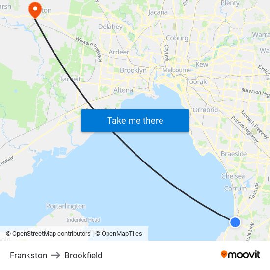 Frankston to Brookfield map