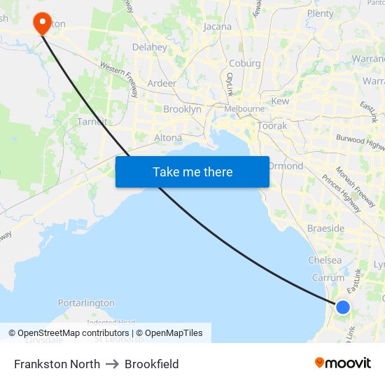 Frankston North to Brookfield map