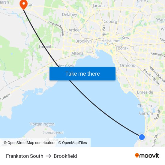 Frankston South to Brookfield map