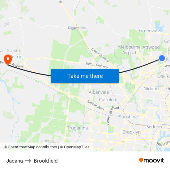 Jacana to Brookfield map