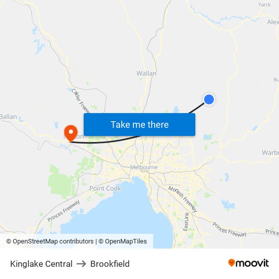 Kinglake Central to Brookfield map