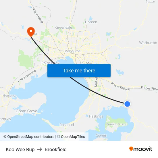 Koo Wee Rup to Brookfield map