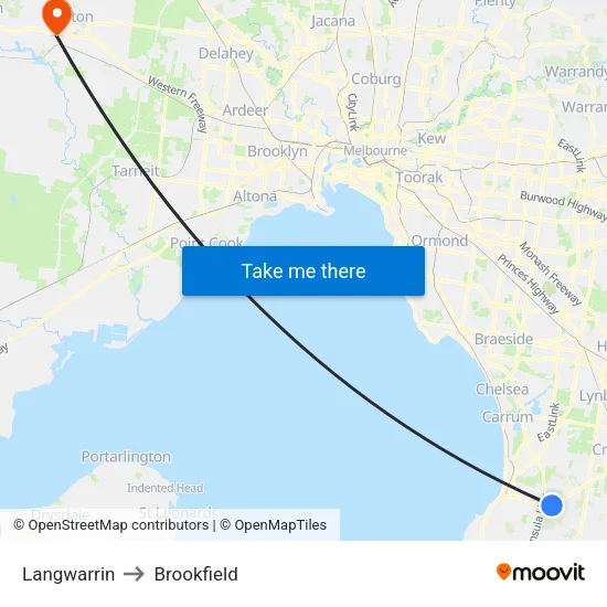 Langwarrin to Brookfield map