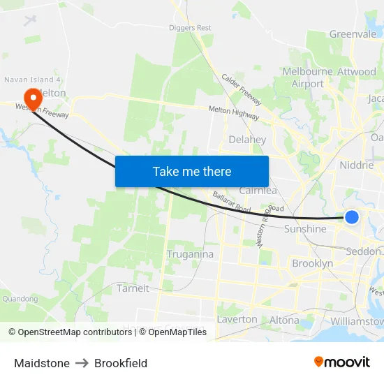 Maidstone to Brookfield map