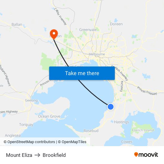 Mount Eliza to Brookfield map