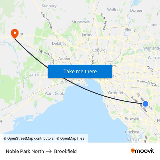 Noble Park North to Brookfield map