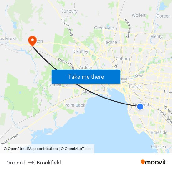 Ormond to Brookfield map