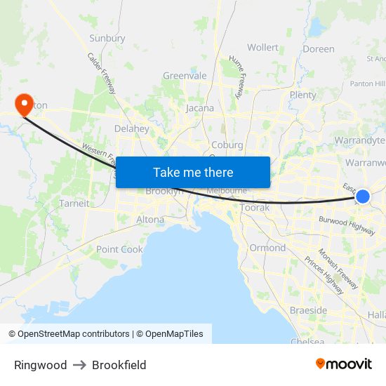 Ringwood to Brookfield map