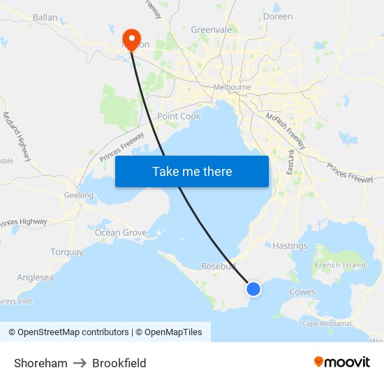 Shoreham to Brookfield map