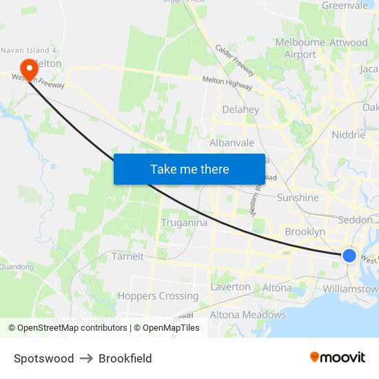 Spotswood to Brookfield map