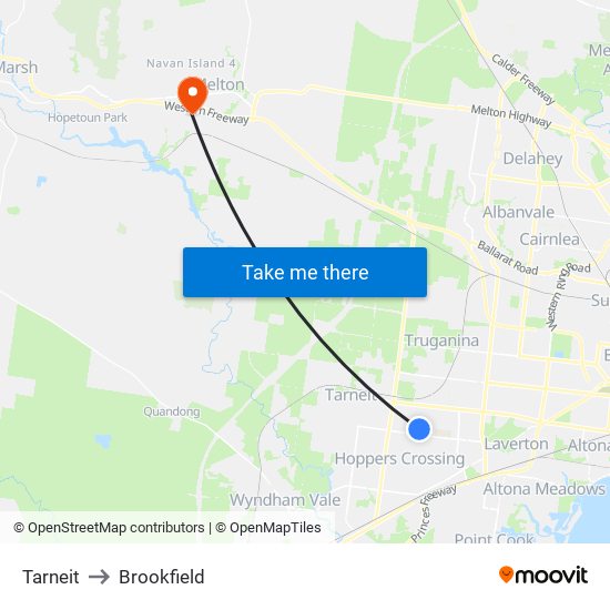 Tarneit to Brookfield map