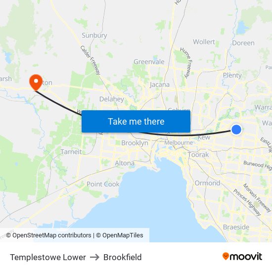 Templestowe Lower to Brookfield map