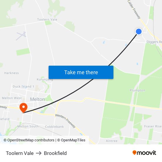 Toolern Vale to Brookfield map