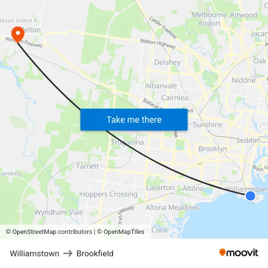 Williamstown to Brookfield map