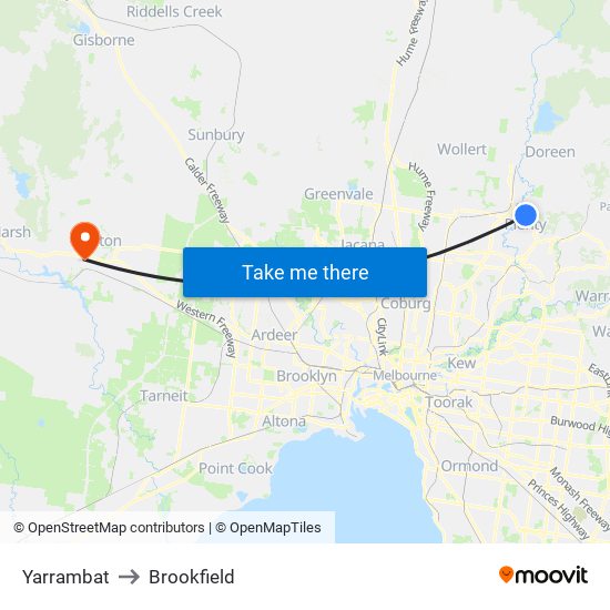 Yarrambat to Brookfield map