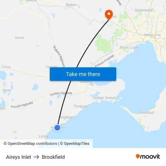 Aireys Inlet to Brookfield map