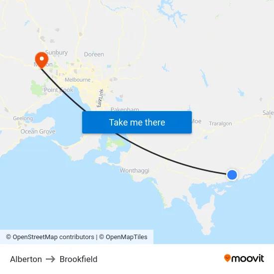 Alberton to Brookfield map
