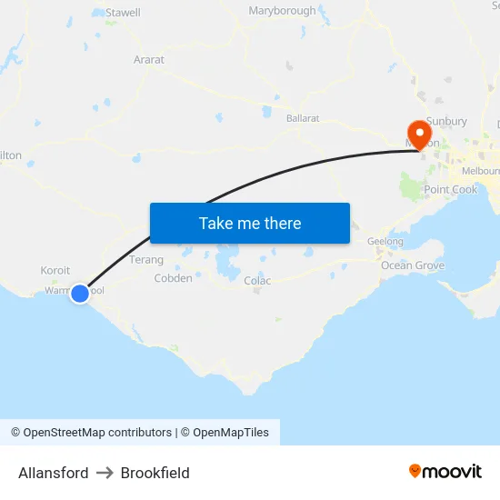 Allansford to Brookfield map