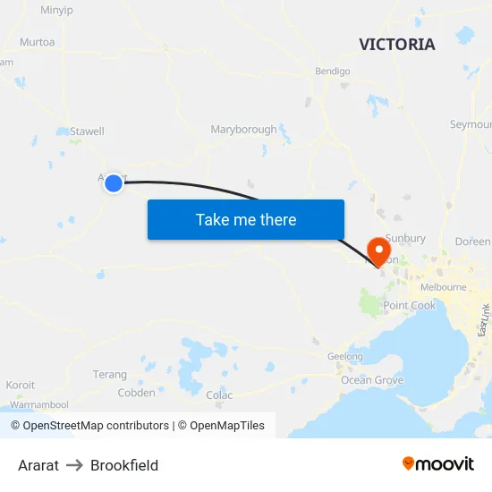 Ararat to Brookfield map