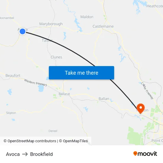 Avoca to Brookfield map