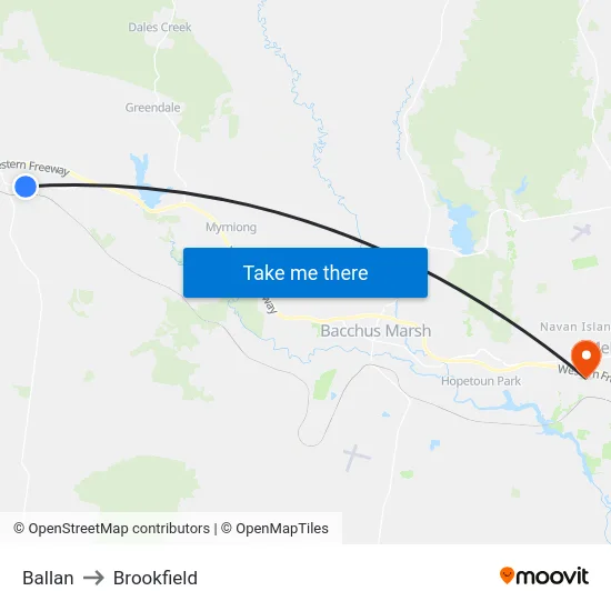 Ballan to Brookfield map