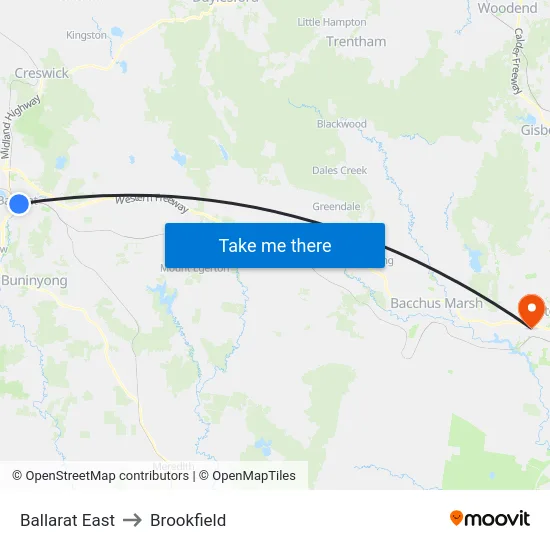 Ballarat East to Brookfield map
