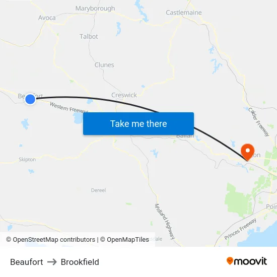 Beaufort to Brookfield map