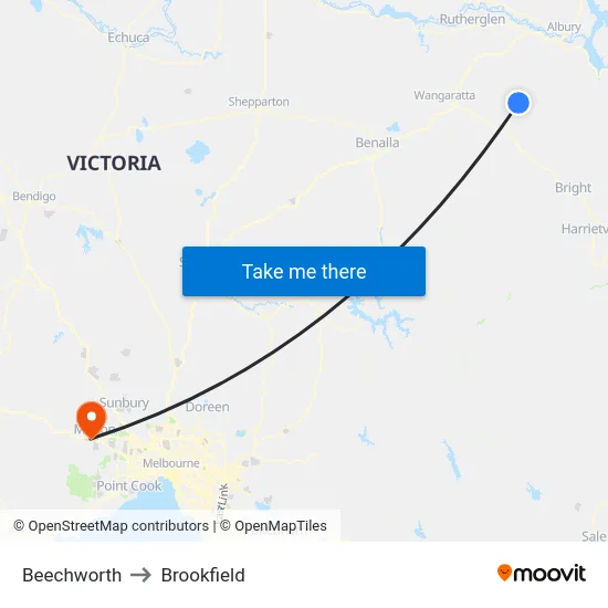 Beechworth to Brookfield map