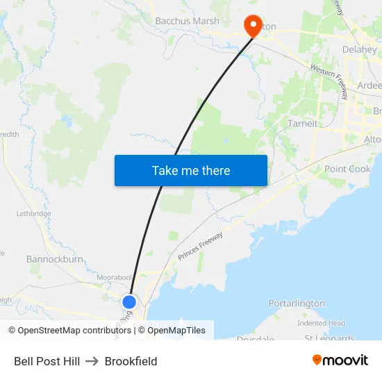 Bell Post Hill to Brookfield map