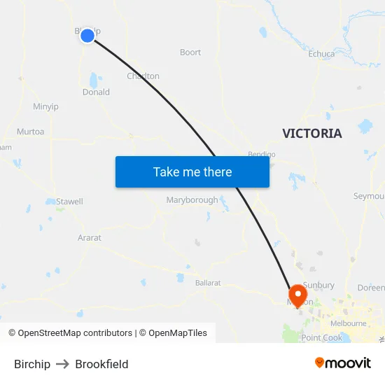 Birchip to Brookfield map