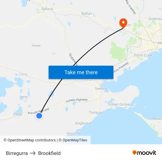 Birregurra to Brookfield map