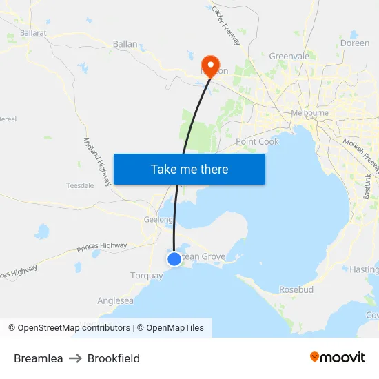 Breamlea to Brookfield map