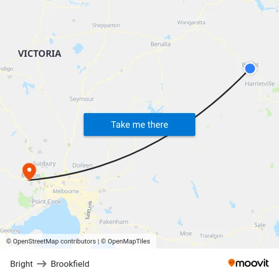 Bright to Brookfield map