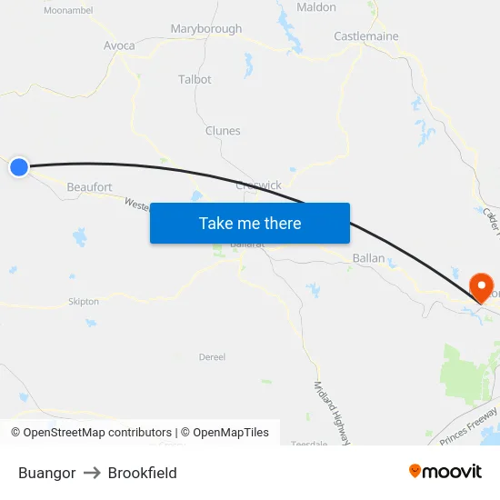 Buangor to Brookfield map