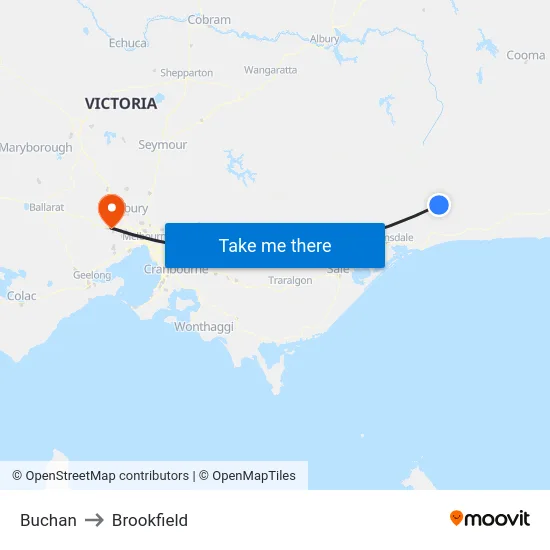 Buchan to Brookfield map