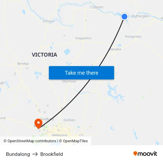 Bundalong to Brookfield map