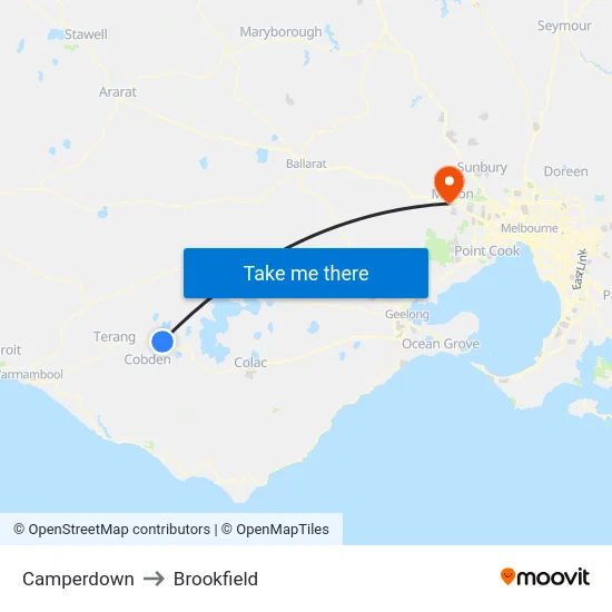 Camperdown to Brookfield map